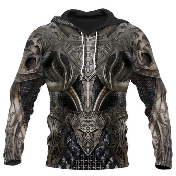 

printed knight medieval armor men hoodies knights templar pullover fashion cool sweatshirt casual funny hoodie men's & sweatshirts, Black