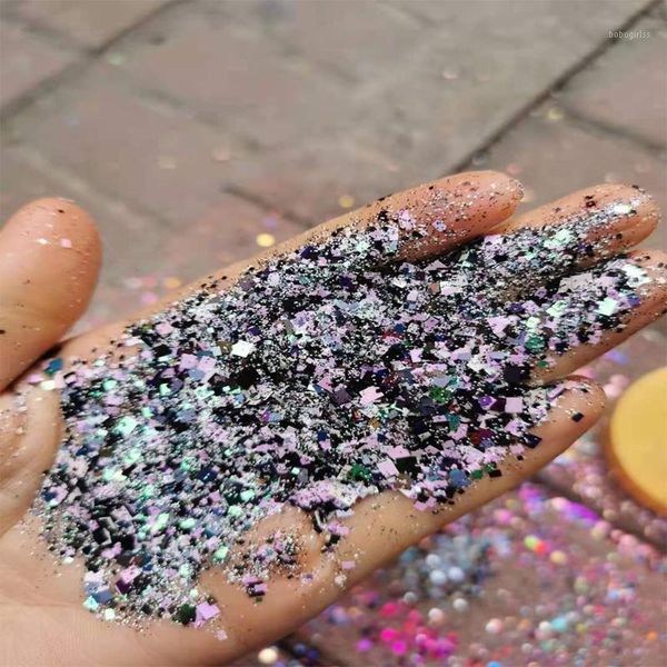 

1bag (50g) 1/2/3mm/0.2mm nail glitter square shapes sequins mixed holographic flakes powder colorful sparkly manicure dust1, Silver;gold
