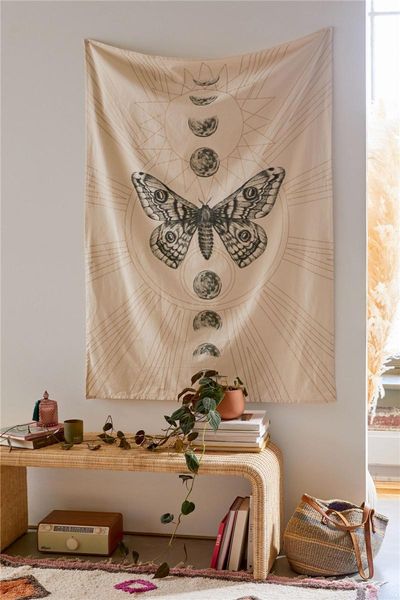 

tapestries drop moon moth tapestry wall hanging hippie home decor blanket polyester fabric bedroom 180Ã230cm with 6m led light