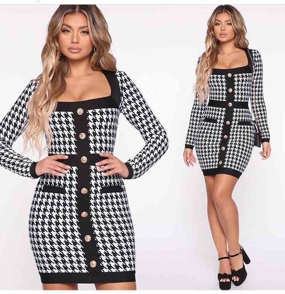 

dress long sleeve plaid bodycon rayon bandage evening party dress, Black;gray