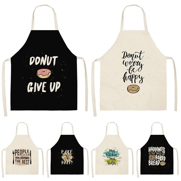 

letter alphabet kitchen apron for women linen bibs household cleaning pinafore cooking 68*55cm waist baking barista aprons