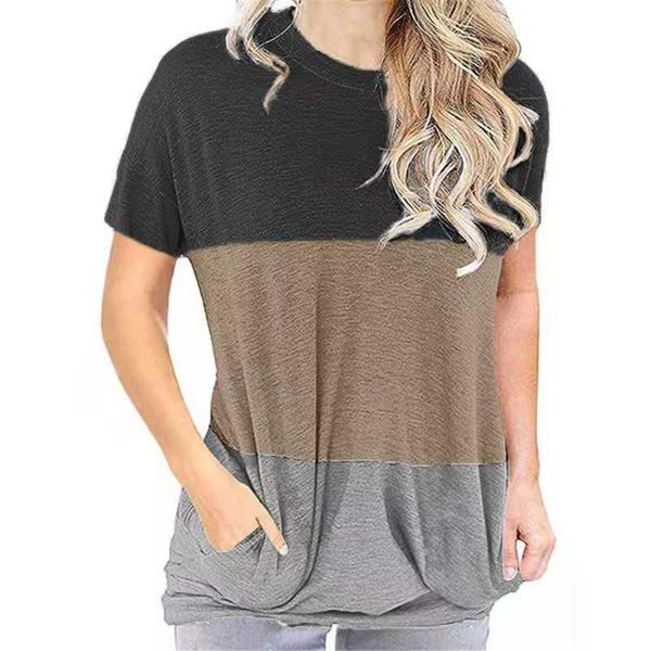 

women's t-shirt spring and summer color round collar loose short-sleeved pocket, White