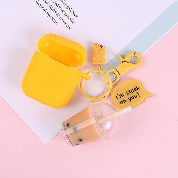 

charm bracelets simulative pearl tea keychains key rings car pendant ornaments exquisite holder (q114-01 headphone case), Golden;silver