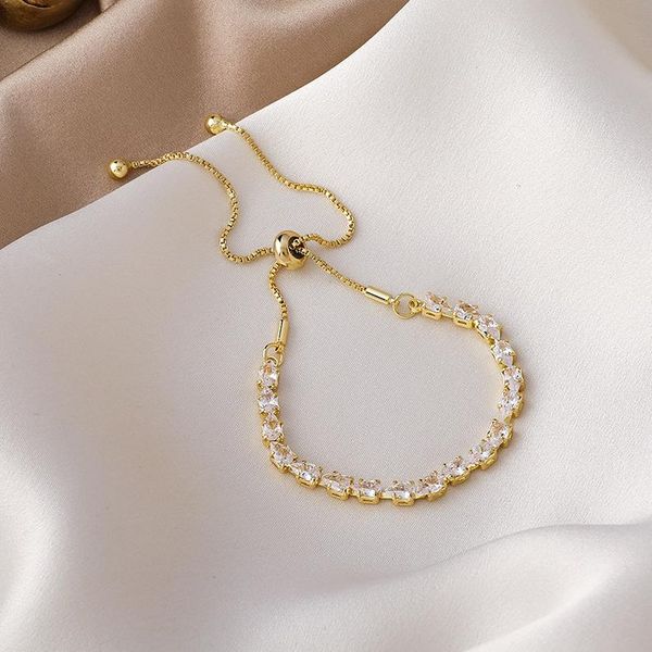 

link, chain light luxury fashion sense zircon bracelet for female ins niche design simple cool wind pull access, Black