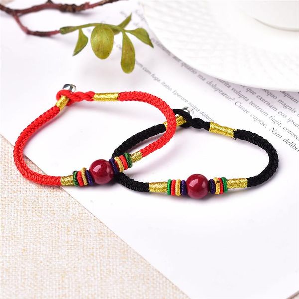 

charm bracelets natural cinnabar hand weave square knot diy lucky red rope buddha bracelet bangle jewel dropship, Golden;silver