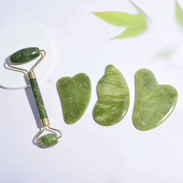 Natural Facial Massagem Roller Gua Sha Scaper Ferramenta Set Jade Stone Face Face Anti-Envelhecimento Olhos inchados Massager Neck Anti Wrinkle