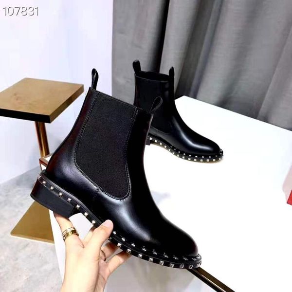 

boots women's shoes black genuine leather studs fashion classic