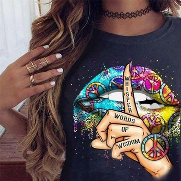 

women t shirts lips watercolor graphic shirt lip base o neck black tees kiss funny whisper words girls, White