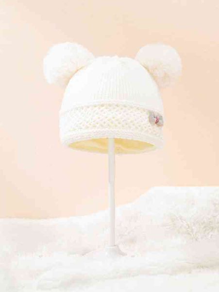 

baby pom & bow decor beanie she, Yellow
