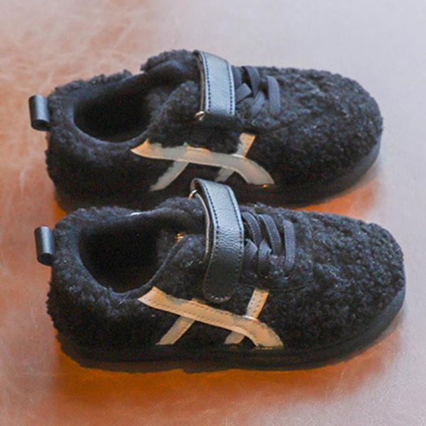 

sneakers kids shoes winter children cotton girls plus fleece casual toddler boy, Black;red