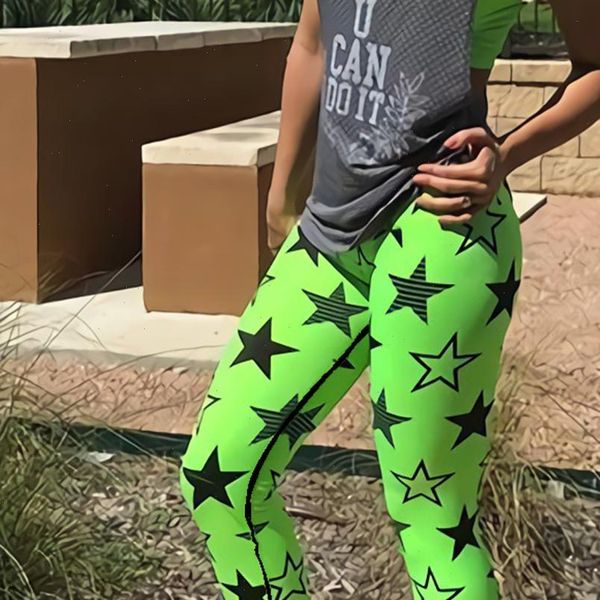 

womens leggings ladies style workout fashion fitness star pattern green elastic skinny force polyester sporting, Black