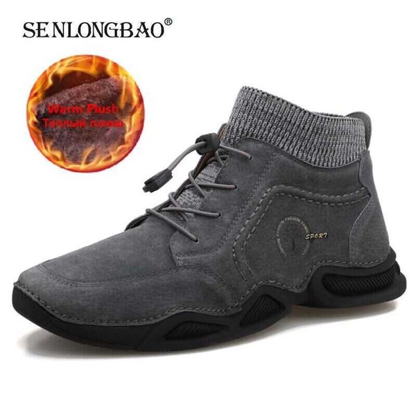 

brand winter men's boots thick plush snow waterproof outdoor breathable sneakers autumn shoes 210619, Black