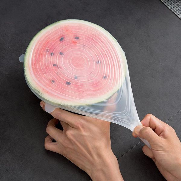 

kitchen storage & organization silicone fresh cover refrigerator bowl 6 sets transparent round lid cup water film