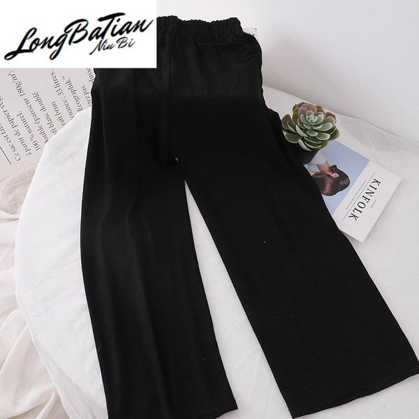 

women's pants & capris spring autumn korean straight oversized loose black knitting waist ladies chic casual wide leg women trousers, Black;white
