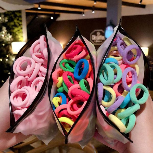 

100pcs rubber band children candy bands girls bangs holder hair ring elastic cute accessories, Slivery;white