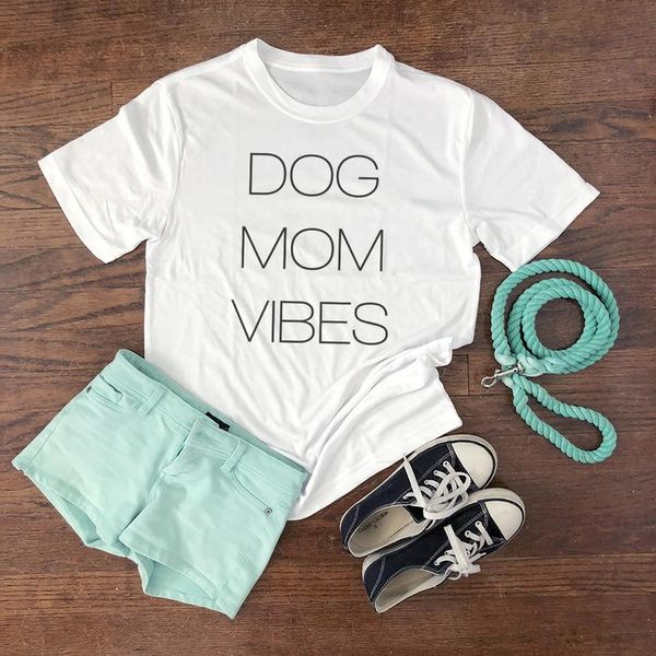 

dog mom vibes tshirt mama mother 100% cotton street fashion letters t-shirts women o-neck short sleeve tee for ladies female women's t-, White