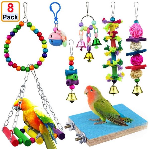 

other bird supplies 8pcs parrot toys swing chewing hanging bell cage hammock toy for small parakeets cockatiels conures parrots love birds