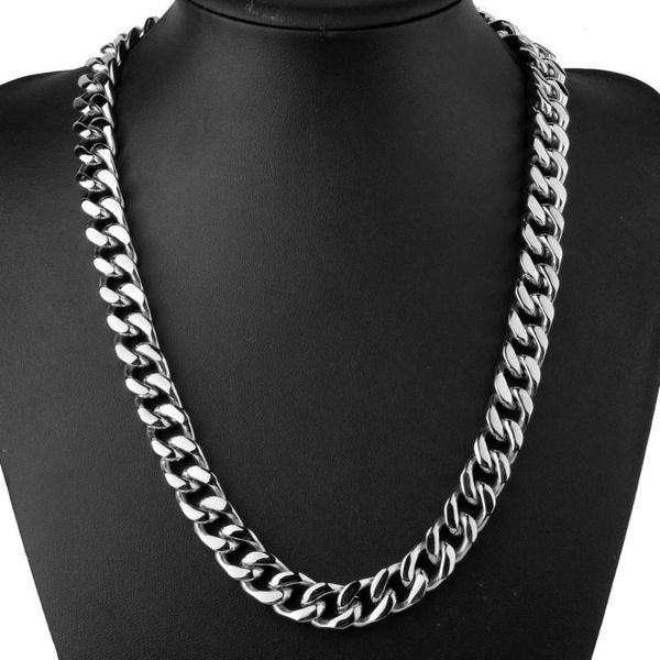 

curb cuban link chain necklace for fashion men 316l stainless steel jewelry gift 15mm 7-40inch pendant necklaces, Silver