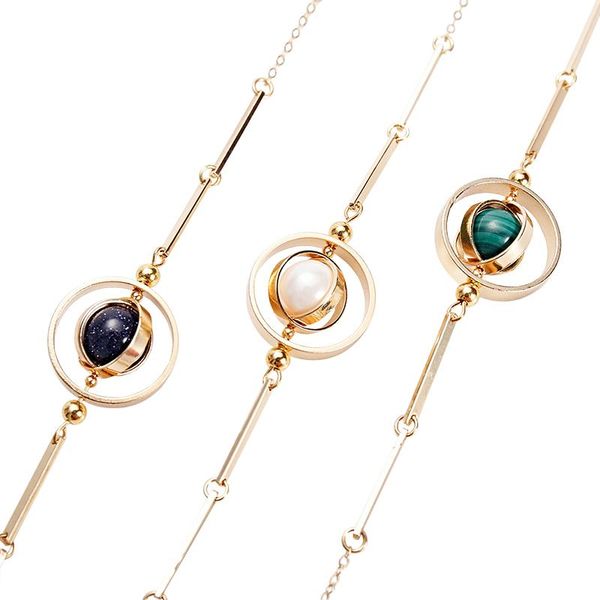 

link, chain elegant bracelet fashion bangles pearl malachite accessories women jewelry blue sandstone, Black