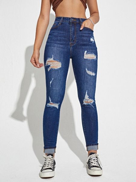 

slant pocket ripped skinny jeans t4vq#, Blue