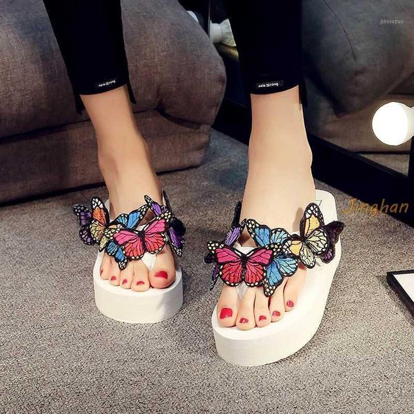 

slippers sale summer woman platform bath wedge beach flip flops shoes handwork butterfly slides for women size35-421, Black