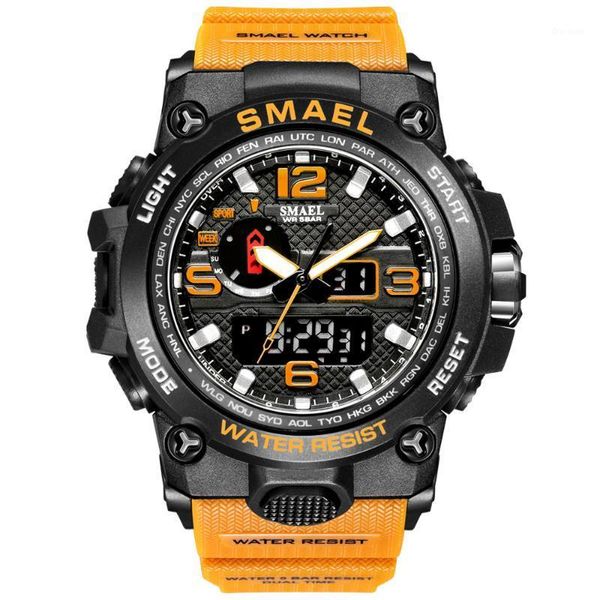 

wristwatches smael watches for men 50m waterproof clock alarm chronograph dual display digital wristwatch quartz military watch sport, Slivery;brown
