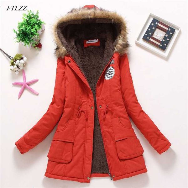 

ftlzz winter coats women cotton-wadded slim jacket thermal warm parkas quilt overcoat poncho jaqueta casacos feminina 211108, Black
