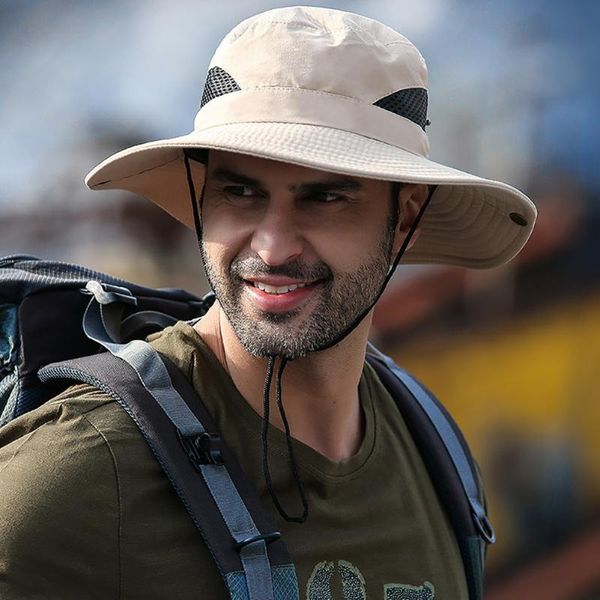 

outdoor hats men sun hat fishing cap wide brim anti-uv beach women barrel summer hiking camping, Black;white