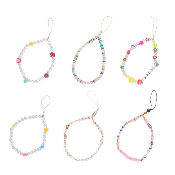 

cell phone straps & charms 6pcs lanyards creative wrist beaded pearls pendants