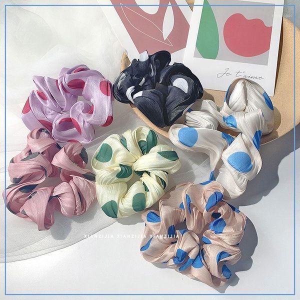 

aphrodite satin scrunchies organza dot elastic headband women girls hair band fashion headwear ponytail holder accessories1