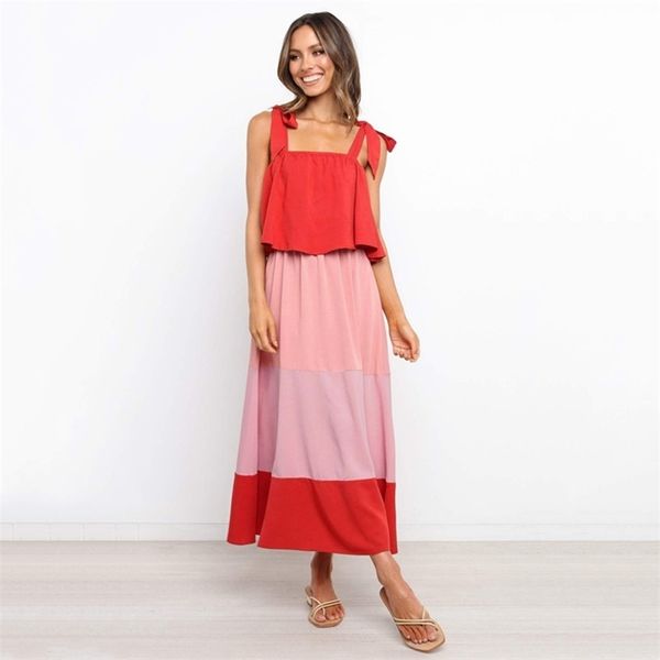 

summer vacation beach strap maxi dress color patchwork ruffles sleeveless long party robe vestidos female clothing 210520, Black;gray