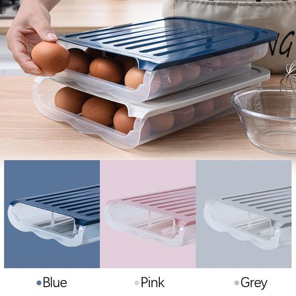 

storage bottles & jars egg box with lid, self-rolling plastic transparent single layer large capacity fresh-keeping