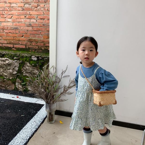 

clothing sets 2021 autumn fashion solid blue colour baby girls + dress vintage style set 80-130, White