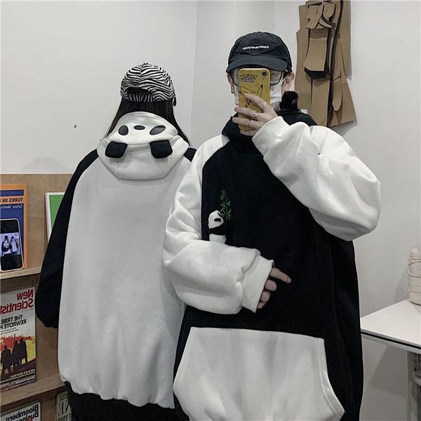 

men's hoodies & sweatshirts harajuku women hoodie panda pullover winter oversize casual couple autumn embroidery loose doll decoration, Black