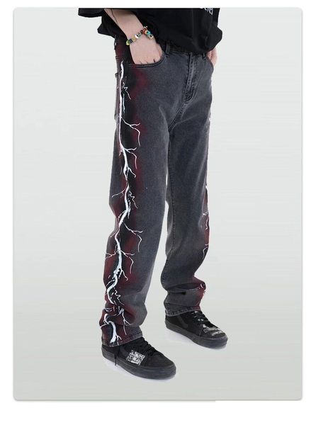 

men's jeans 2021 personalized flash printing casual mid length, Blue