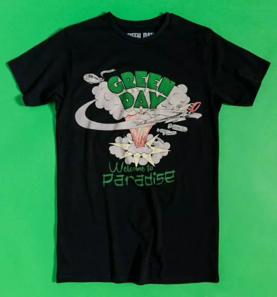 

official black green day welcome to paradise t-shirt, White;black
