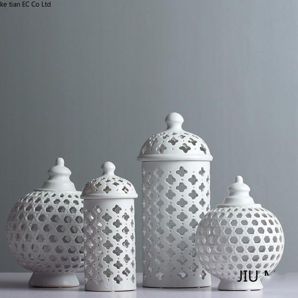 

vases hollow circle tube storage tank jar white ceramic flower vase decoration candle holder multi-function room accessories