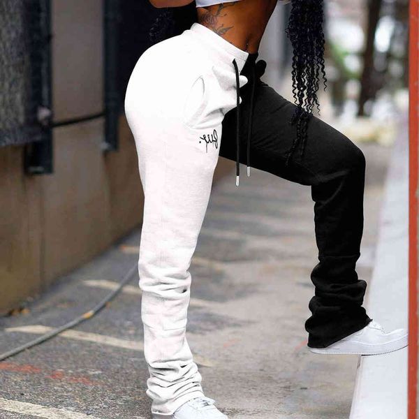 

jean women in straight line sweat pants long leg high baggy casual women's sweatpants palazzo black white block more size, Blue