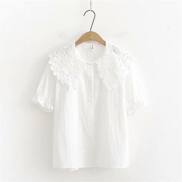 

women's blouses & shirts mori japanese harajuku preppy style summer girls doll collar flare sleeve womens, White
