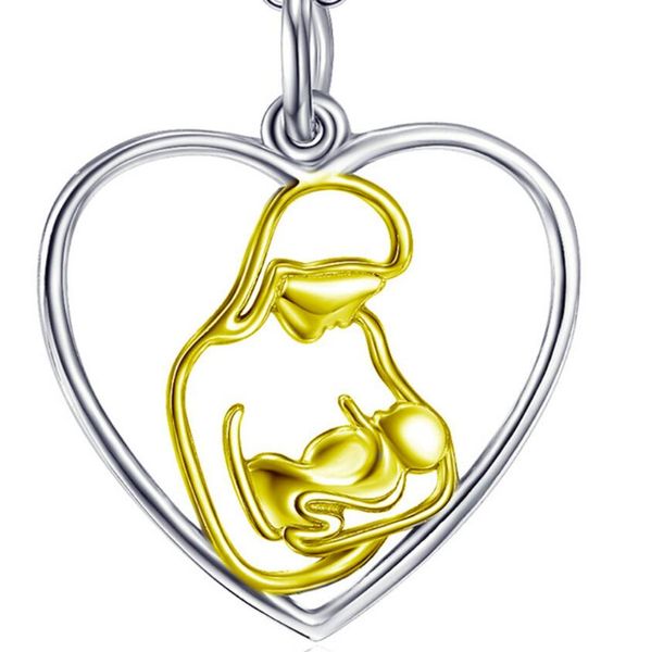 

jewelry s925 sterling silver necklace hollow out heart mother and child pendant necklace gold color for women fashion