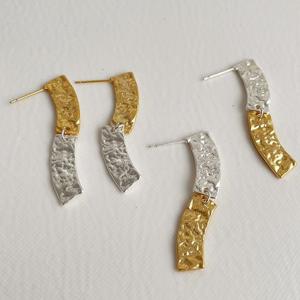 

korean french design sense long metal cold wind contrast color earrings female personality ins very simple, Silver