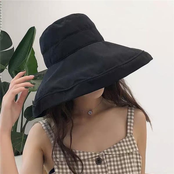 

summer women hat solid fisherman basin big brim patchwork sun protection fashion all-match outdoor lady wide hats, Blue;gray