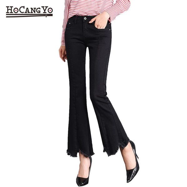 

women's jeans 2021 hcyo women high waist plus size tassel streetwear skinny flare pants casual cotton denim trousers vintage, Blue