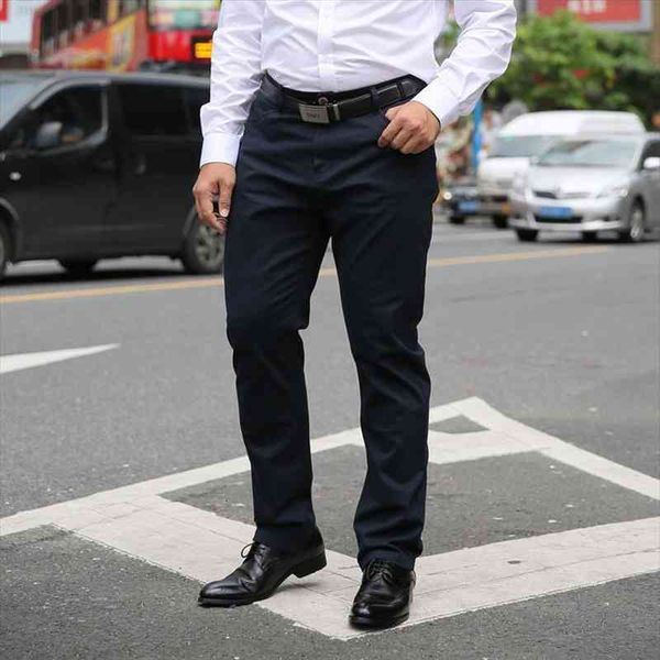 

men khaki trousers summer mens casual pants high stretch elastic pocket badge trousers male black red blue plus size 46