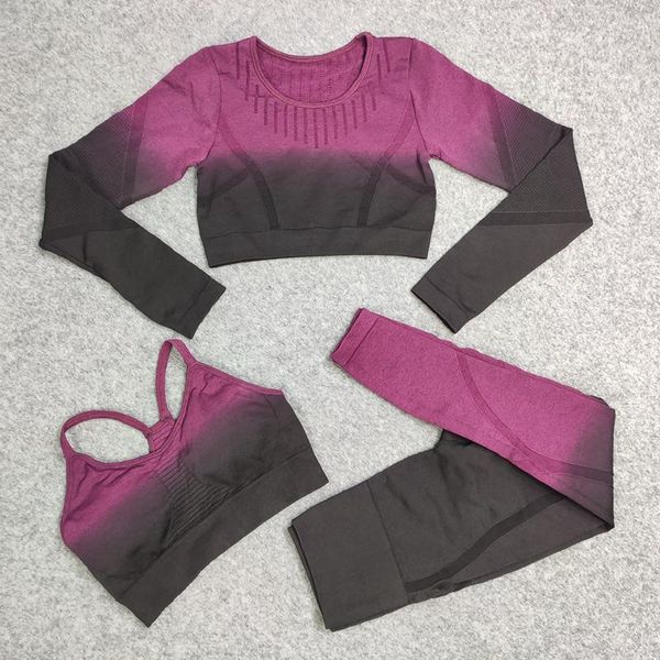 

women seamless yoga set long sleeve workout clothes running sportswear high waist leggings sports bra fitness crop gym sets outfit