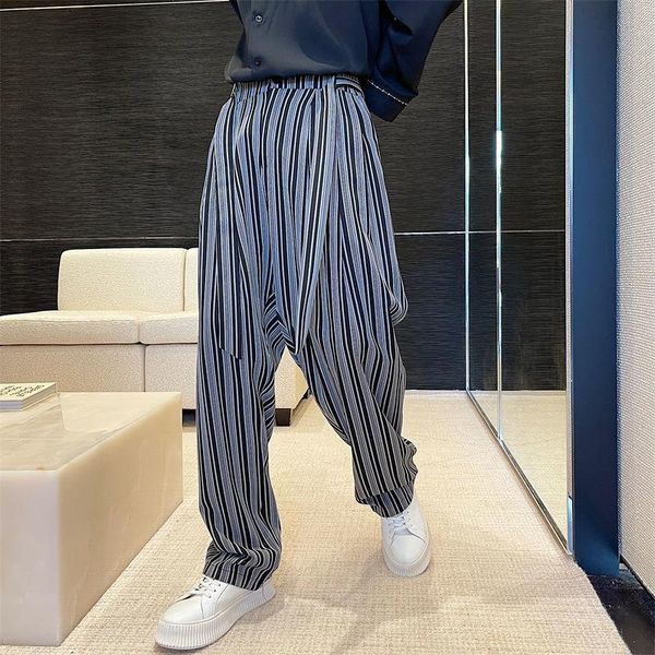 

men's pants striped trousers korean fashion harem loose casual streetwear hip-hop straight wide-leg men, Black