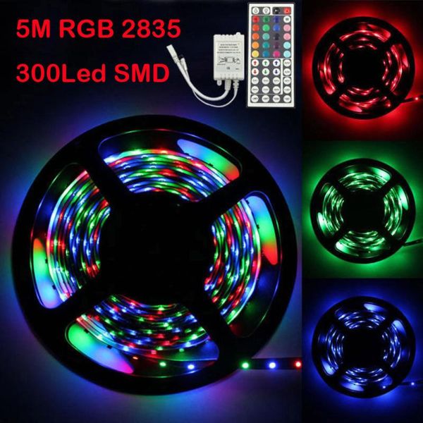 

strips 5m rgb 2835 smd led lights 300leds flexible light strip lamp+44 key ir remote controller for room gabinete gamer