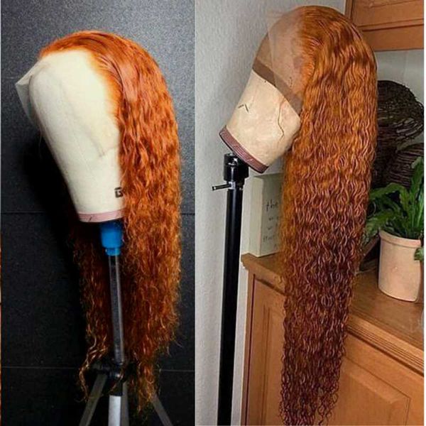 

lace wigs crissel ginger kinky curly human hair dark orange colored t part front wig plucked remy water wave frontal, Black;brown