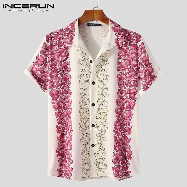 

men's casual shirts incerun men shirt flower print lapel short sleeve button breathable summer hawaiian 2021 streetwear camisas s-5xl, White;black