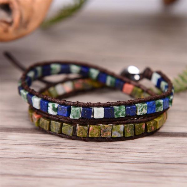 

tennis boho beaded bracelet women leather bracelets high end mix natural stones 2 strands wrap friendship, Golden;silver